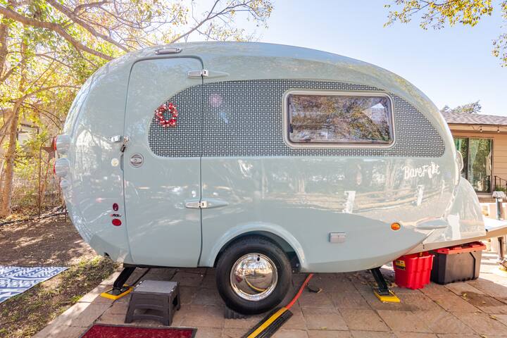 Vintage mint green camper